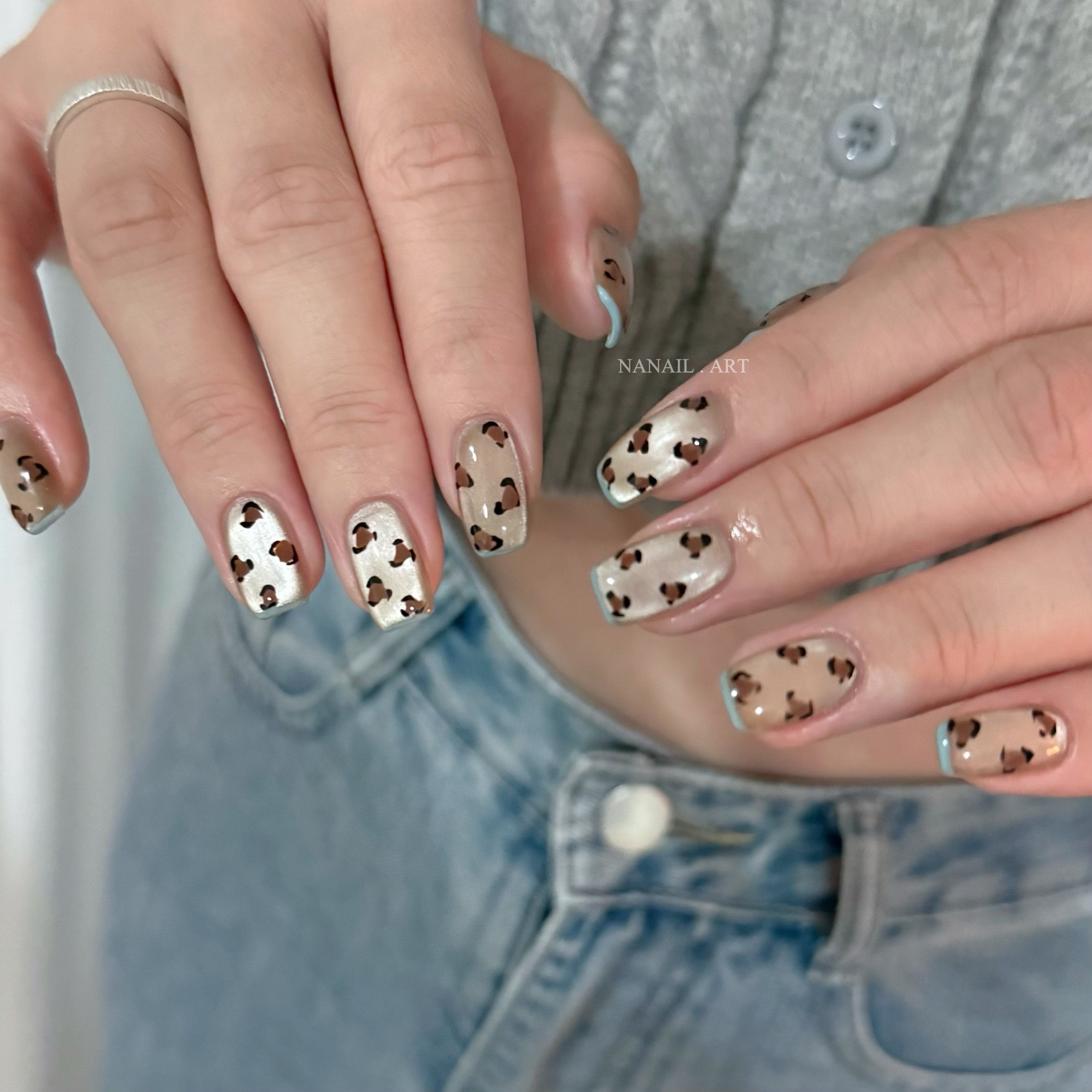Nanail art 珍珠光澤豹紋美甲作品