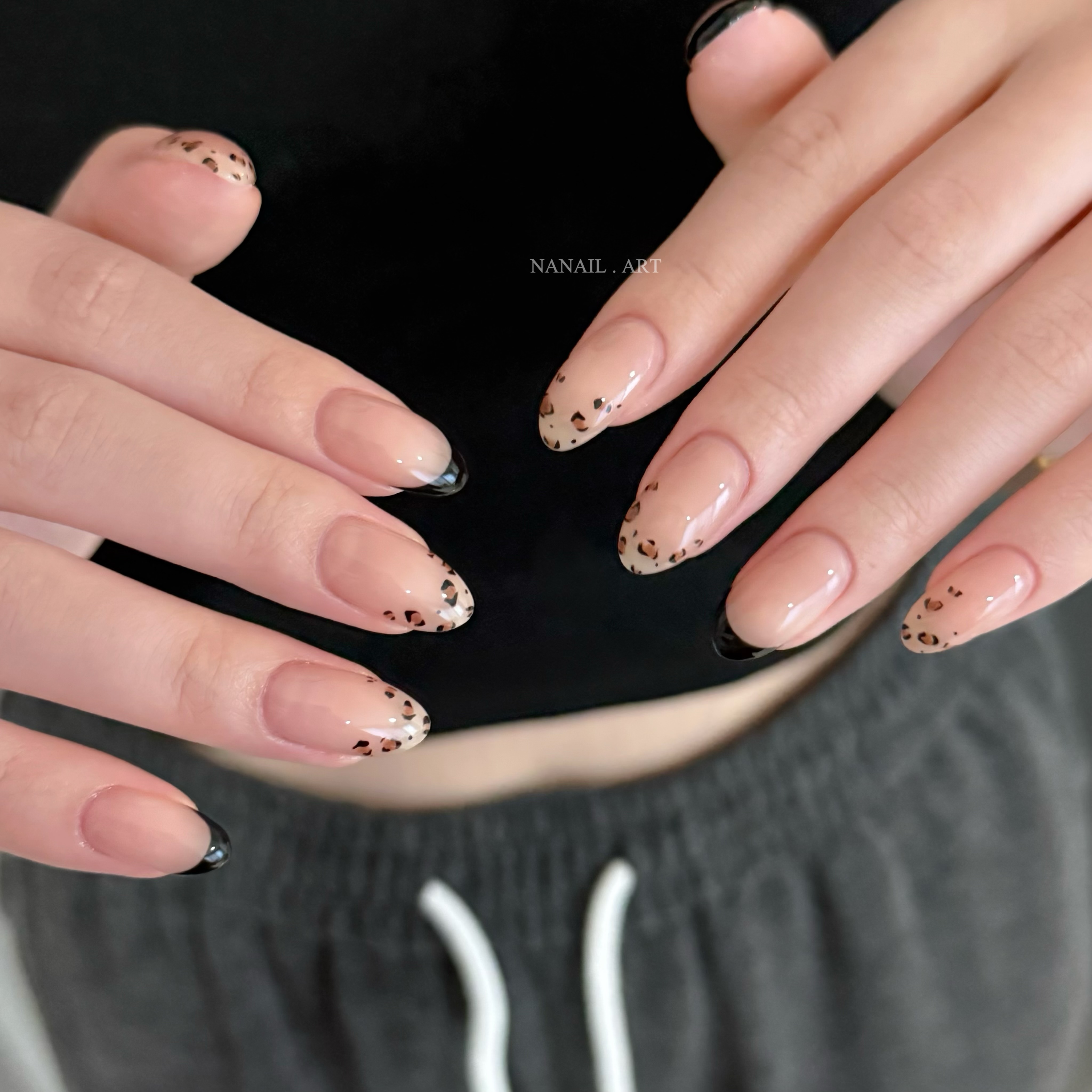 Nanail art 黑邊法式與豹紋美甲作品